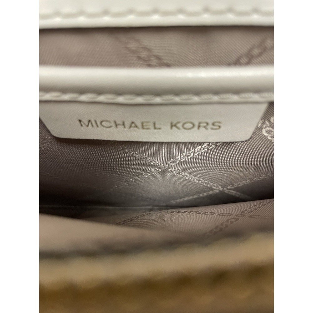 Michael Kors Jade Gusset Leather Satchel Shoulder Bag Green Blue Ivory Old Money - Picture 13 of 16